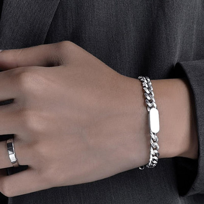 【Khắc tên ghi chú】Vòng tay, Vòng cổ nam nữ Cuba thép titan Khắ tuỳ chỉnh Lắc tay Dây chuyền