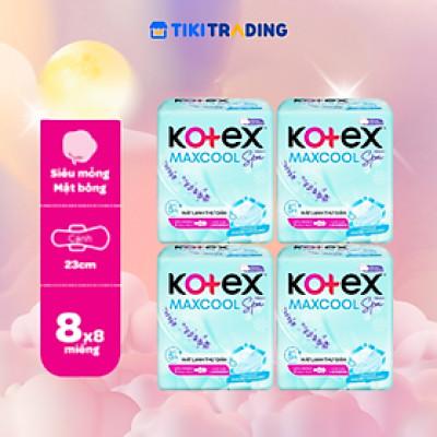 Combo 4 Băng vệ sinh Kotex Max Cool French Spa 23cm 8 miếng Có Cánh