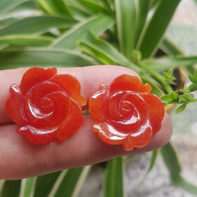 Mặt dây chuyền nữ Bông hồng Đỏ to size 25mm x dầy 4mm chất liệu đá cẩm thạch đỏ đẹp xinh Nữ mệnh hoả mệnh thổ về bọc vàng lên đeo đẹp như công chúa rẻ mà đẹp ạ