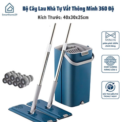 Bộ Cây Lau Nhà tự vắt (1 Thùng + 2 Cây Lau + 8 Bông Lau), Chổi Lau Nhà Tự Vắt Thông Minh Đầu Xoay 360 Độ tiện lợi - HÀNG CHÍNH HÃNG MINIIN