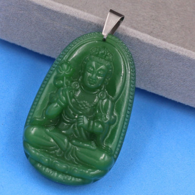 [Tuổi Ngọ] Mặt Dây Chuyền Phật Đại Thế Chí Bồ Tát Đá Thạch Anh Xanh Lá Size Nhỏ 3.6cm & Size Lớn 5cm - Tặng Kèm Móc Inox - Phong Thủy 868 - May Mắn - Bình An