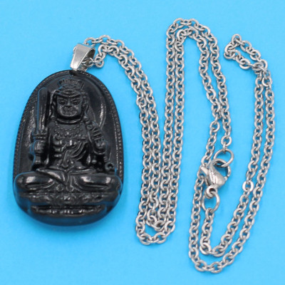 Vòng cổ phật Bất Động Minh Vương - thạch anh đen 3.6cm DITTEB1 - dây inox bạc - kèm hộp nhung