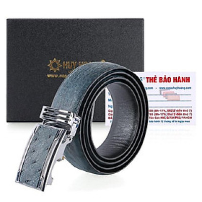 HC4447 - Dây nịt nam da đà điểu Huy Hoàng 3,5P da hột màu xanh rêu