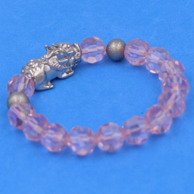 Chuỗi tay pha lê cắt giác Hồng Phấn 10 ly Mix Tỳ Hưu Inox 2 Bi VFLGHPTHEHB10 - Chuỗi tay thời trang phong thủy