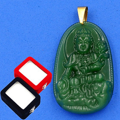 Mặt dây chuyền Bồ tát Phổ hiền xanh 4.3 cm kèm hộp nhung