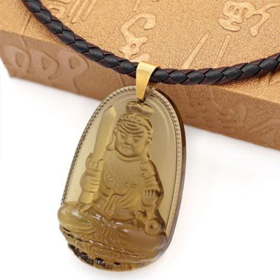 Vòng cổ dây da Phật Bất Động Minh Vương đá Obsidian 5cm - Phật bản mệnh tuổi Dậu