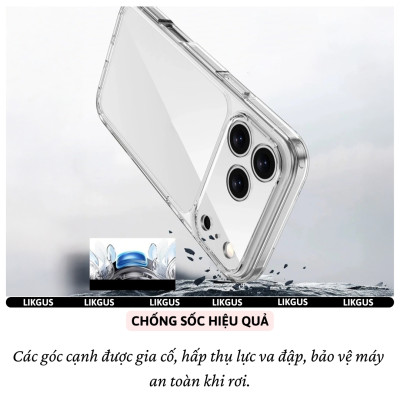 ốp lưng chống sốc trong suốt cho iPhone 17 Pro Max / 17 Air / 17 Pro / 17 hiệu Likgus Lin - Chống sốc 2m, túi khí ẩn 4 góc, chống va đập, độ trong full HD - Hàng nhập khẩu