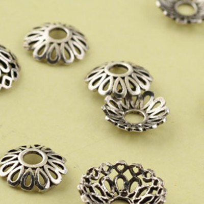 Combo 10 cái charm bạc chụp hạt, bọc hạt họa tiết hoa văn giọt nước - Ngọc Quý Gemstones