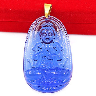 [Tuổi Mùi, Thân] Mặt Dây Chuyền Phật Đại Nhật Như Lai Đá Pha Lê Xanh Dương Size Nhỏ 3.6cm & Size Lớn 5cm - Tặng Kèm Móc Inox - Phong Thủy 868 - May Mắn - Bình An