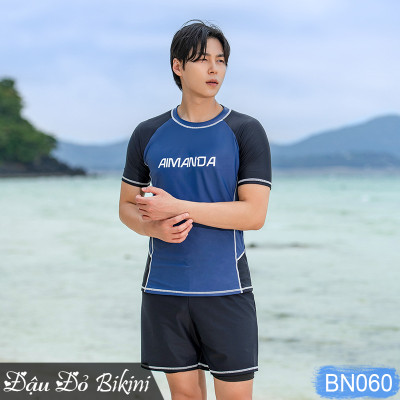 Bộ bơi nam cao cấp, có cỡ big size tới 125kg cho người mập béo, dáng áo bơi cộc tay, quần 2 lớp phom rộng rãi, quần áo bơi size đại cho nam | BN060
