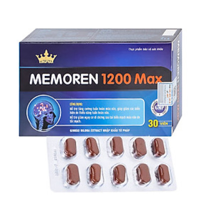 Viên uống Memoren 1200 Max Kingphar, hộp 30v, tăng tuần hoàn não, giảm đau đầu, cổ vai, gáy