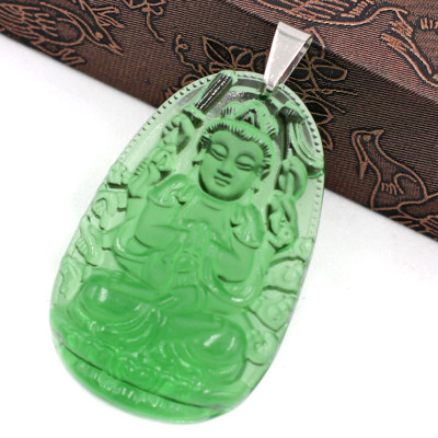 Mặt dây chuyền phật Thiên Thủ Thiên Nhãn thủy tinh xanh lá 3.6cm - phật bản mệnh tuổi Tý - Mặt size nhỏ