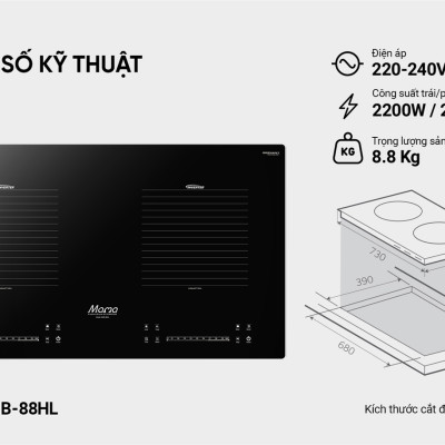 Combo Bếp từ đôi Sunhouse mama MMB-88HL + Máy hút mùi kính cong Sunhouse MAMA MM6707-70, Hàng chính hãng - Bảo hành tại nhà