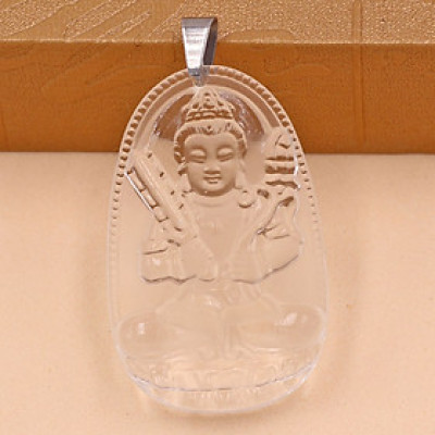 [Tuổi Sửu, Dần] Mặt Dây Chuyền Phật Hư Không Tạng Bồ Tát Đá Pha Lê Trắng Size Nhỏ 3.6cm & Size Lớn 5cm- Tặng Kèm Móc Inox - Phong Thủy 868 - May Mắn - Bình An