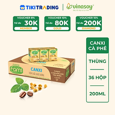Thùng Sữa đậu nành Vinasoy Fami Canxi vị Cà Phê (200ml x 36 Hộp)