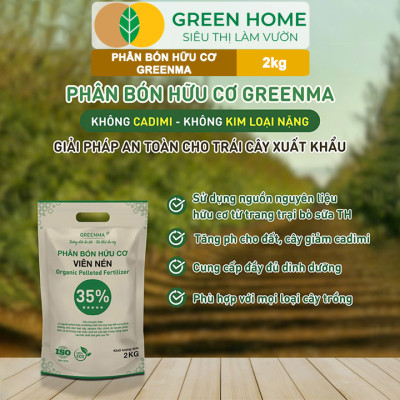 Phân Bón Hữu Cơ Viên Nén Greenma 35%, GreenHome, Túi 2kg, Chuyên Cho Cây Cảnh, Hoa Màu Trồng Chậu