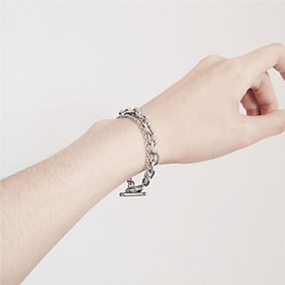 Vòng tay hai lớp phiên bản Hàn Quốc bằng thép titan niche khoá OT hip hop cá tính