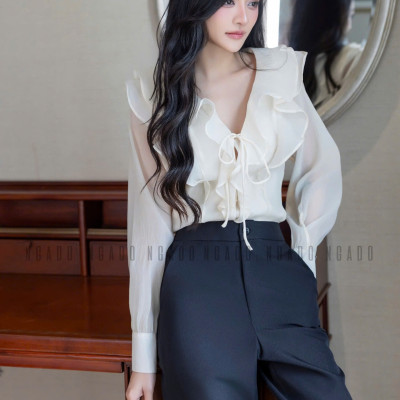 Quần đen phối trắng NGADO, Quần tây nữ, Quần công sở, Quần ống đứng, ống rộng