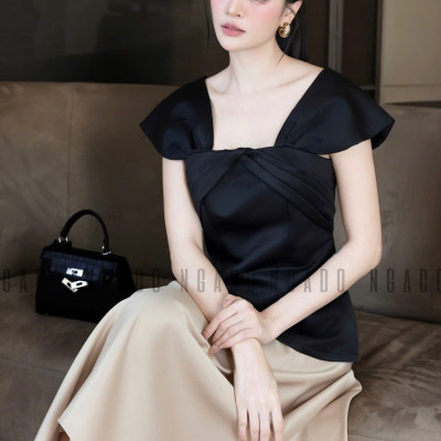 Set áo váy đen nude tay con NGADO , set áo váy , set công sở
