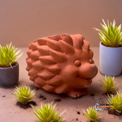 Chậu Gốm Đất Nung Mini Hình Con Nhím - Chậu Trồng Sen Đá Hình Con Vật Dễ Thương