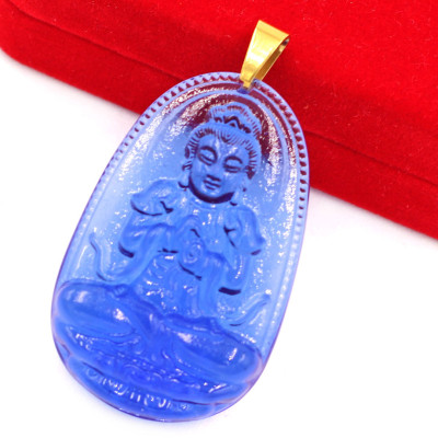 [Tuổi Mùi, Thân] Mặt Dây Chuyền Phật Đại Nhật Như Lai Đá Pha Lê Xanh Dương Size Nhỏ 3.6cm & Size Lớn 5cm - Tặng Kèm Móc Inox - Phong Thủy 868 - May Mắn - Bình An