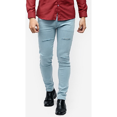 Quần Jeans Titishop QJ146 màu xanh da trời rách gối