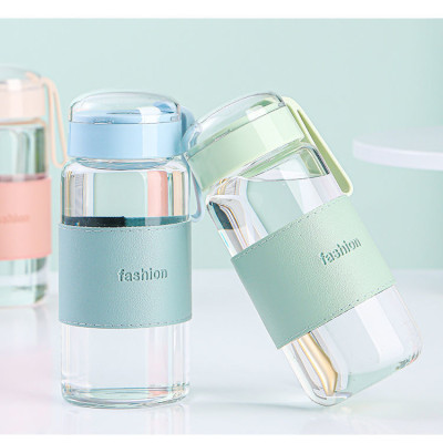 Bình Thuỷ Tinh Có Bọc Da Kèm Dây Đeo In Hình Chòm Sao Ở Nắp Dung Tích 340ml - Giao Màu Ngẫu Nhiên