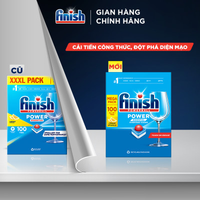 Combo Finish tiện lợi 4: Hộp 100 Viên Rửa Bát Essential + Nước Làm Bóng Finish 500ml + Dung dịch vệ sinh máy
