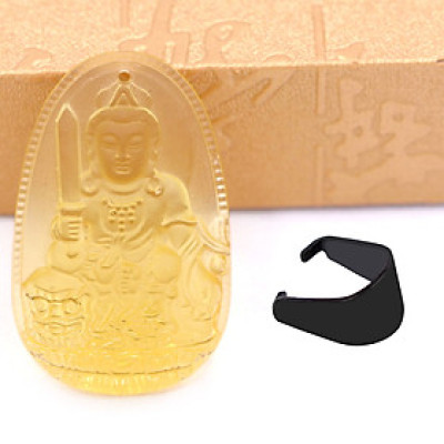 [Tuổi Mão] Mặt Dây Chuyền Phật Văn Thù Bồ Tát Đá Pha Lê Vàng Size Nhỏ 3.6cm & Size Lớn 5cm - Tặng Kèm Móc Inox - Phong Thủy 868 - May Mắn - Bình An