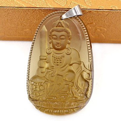 Dây chuyền mặt Văn Thù Bồ Tát đá Obsidian 5cm - phật bản mệnh tuổi Mão - mặt phật size lớn