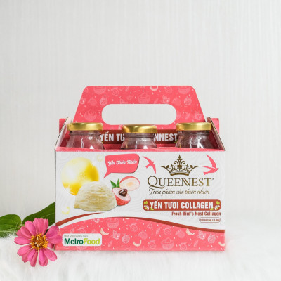 Yến tươi Queennest chai 240ml - hộp 6 chai - 5 vị: Hạt Chia, Hồng Sâm, Collagen, Vanilla, Nha Đam - Hàng Chính Hãng
