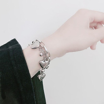 Vòng tay Lắc tay trái tim 2 tầng hạt bi tròn unisex đa phong cách