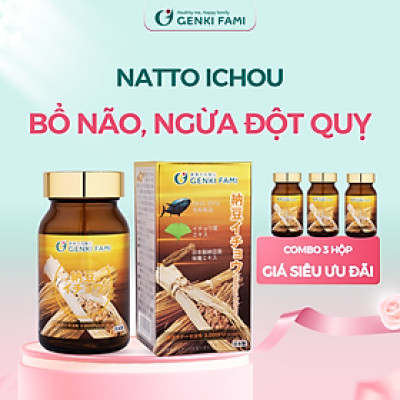 Combo 3 Hộp Natto Ichou Phòng Ngừa Đột Quỵ, Bổ Não, Giúp Giảm Căng Thẳng Mệt Mỏi, Ngủ Ngon Genki Fami Nhật Bản Nattokinase 3000FU