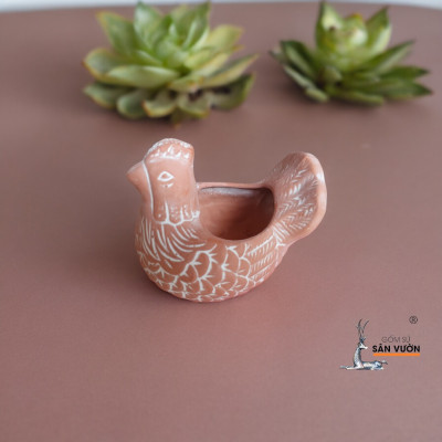 Chậu Gốm Đất Nung Hình Con Gà Nhỏ - Voi Con Sơn WAX
