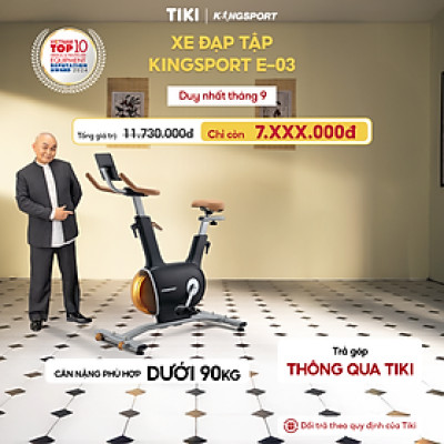 Xe đạp tập KINGSPORT Creative E-03 Black thiết kế thời trang sang trọng, bánh đà kép 7kg với 32 cấp độ kháng lực, cân nặng phù hợp từ dưới 85-90kg