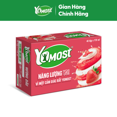 Thùng 48 Hộp Sữa Chua Lên Men Tự Nhiên Yomost Vị Dâu (170ml/Hộp)