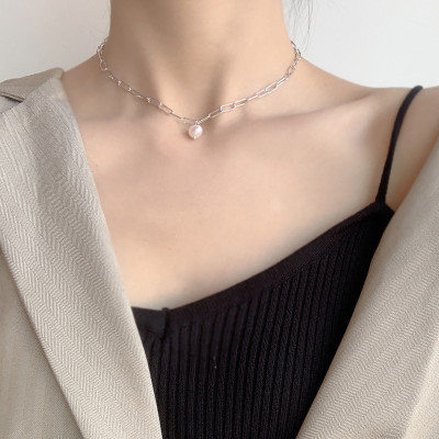 Dây chuyền vòng cổ hợp kim titan không han gỉ mix hạt châu basic đơn giản mà cá tính