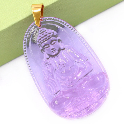 [Tuổi Tuất, Hợi] Mặt Dây Chuyền Phật A Di Đà Đá Pha Lê Tím Size Nhỏ 3.6cm & Size Lớn 5cm- Tặng Kèm Móc Inox - Phong Thủy 868 - May Mắn - Bình An