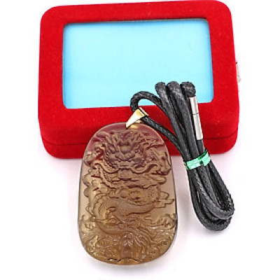 Dây chuyền mặt tượng Rồng R15 - thạch anh nâu khói ( 6.2cm x 4cm ) - kèm hộp nhung