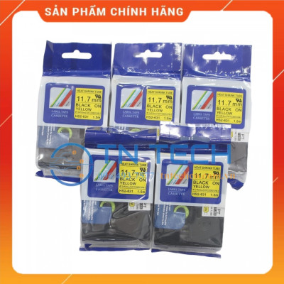 Ống co nhiệt HS2-631 - Đen nền vàng 11.7mm x 1.5m - Dùng cho máy in ống BROTHER - AIMO [Hàng nhập khẩu]