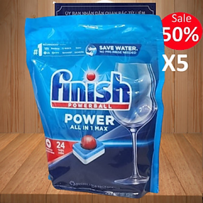 Combo 04 túi Viên Rửa Chén Bát Hương Chanh Finish Powerball All In 1 Max Lemon Sparkle 30 viên