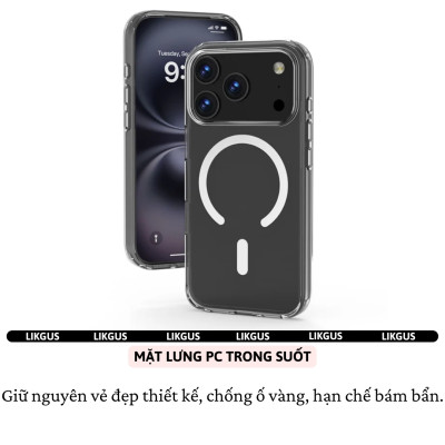 ốp lưng chống sốc sạc từ tính nam châm trong suốt cho iPhone 17 Pro Max / 17 Air / iP 17 Pro / 17 hiệu Likgus Lin Magnetic N52 - Chống sốc 2m, túi khí ẩn 4 góc, chống va đập, độ trong full HD - Hàng nhập khẩu