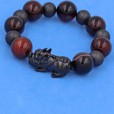 Vòng Tỳ Hưu inox charm Thạch Anh Nâu size 16 ly phối 6 bi - hợp mệnh Thổ, mệnh Kim - Vòng size XXL