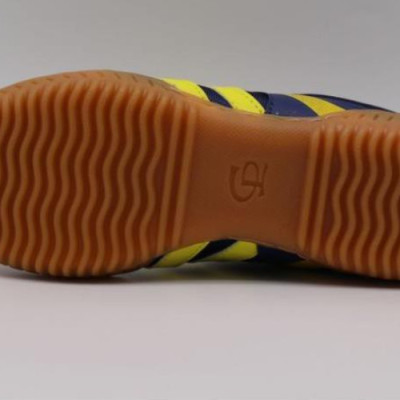 GIÀY ĐÁ BÓNG FUTSAL VẢI CP004F NAVY SỌC VÀNG MAY FULL ĐẾ