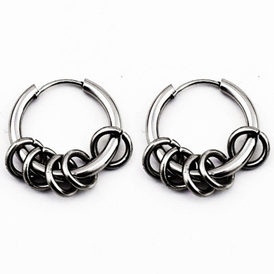 Bông tai nam khoen tròn 12mm màu bạc