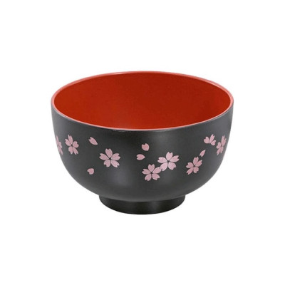 Bát nhựa tròn họa tiết hoa anh đào (Ø11×6.5cm)-bát đen - Hàng Nội Địa Nhật Bản