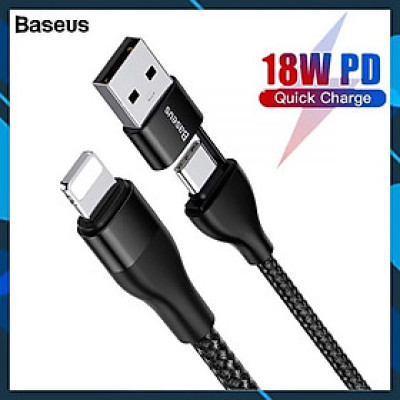 Cáp sạc nhanh baseus dual output cable pd 18w  - dây sạc 2 in 1 typec/typec và typec/iphone cho iphone ipad samsung,...vv - hàng chính hãng