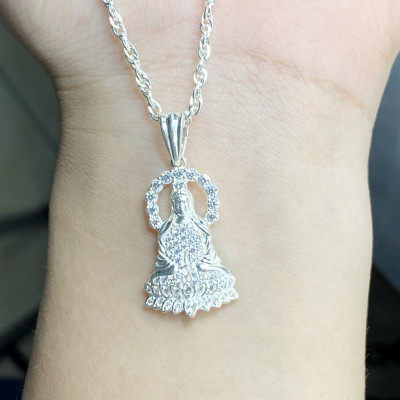 Dây Chuyền Bạc Xoắn Kép 50cm Kèm Mặt Quan Thế Âm Bồ Tát Đính Đá Chính Hãng Bạc Hiểu Minh DMD513