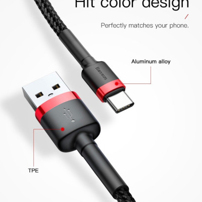 Cáp sạc Baseus Cafule Quick Charge và truyền dữ liệu tốc độ cao Usb to Type C 3A CATKLF- Hàng chính hãng