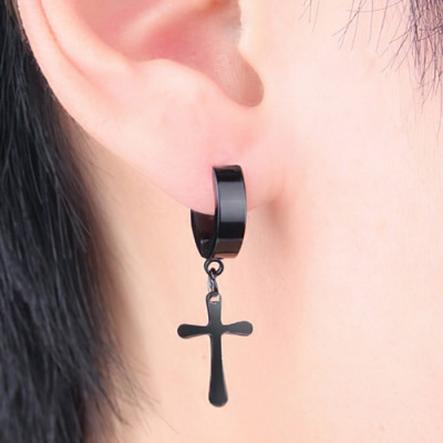 Bông tai kẹp thánh giá tòn ten BT380, Khuyên tai thánh giá kẹp thời trang unisex - Màu đen